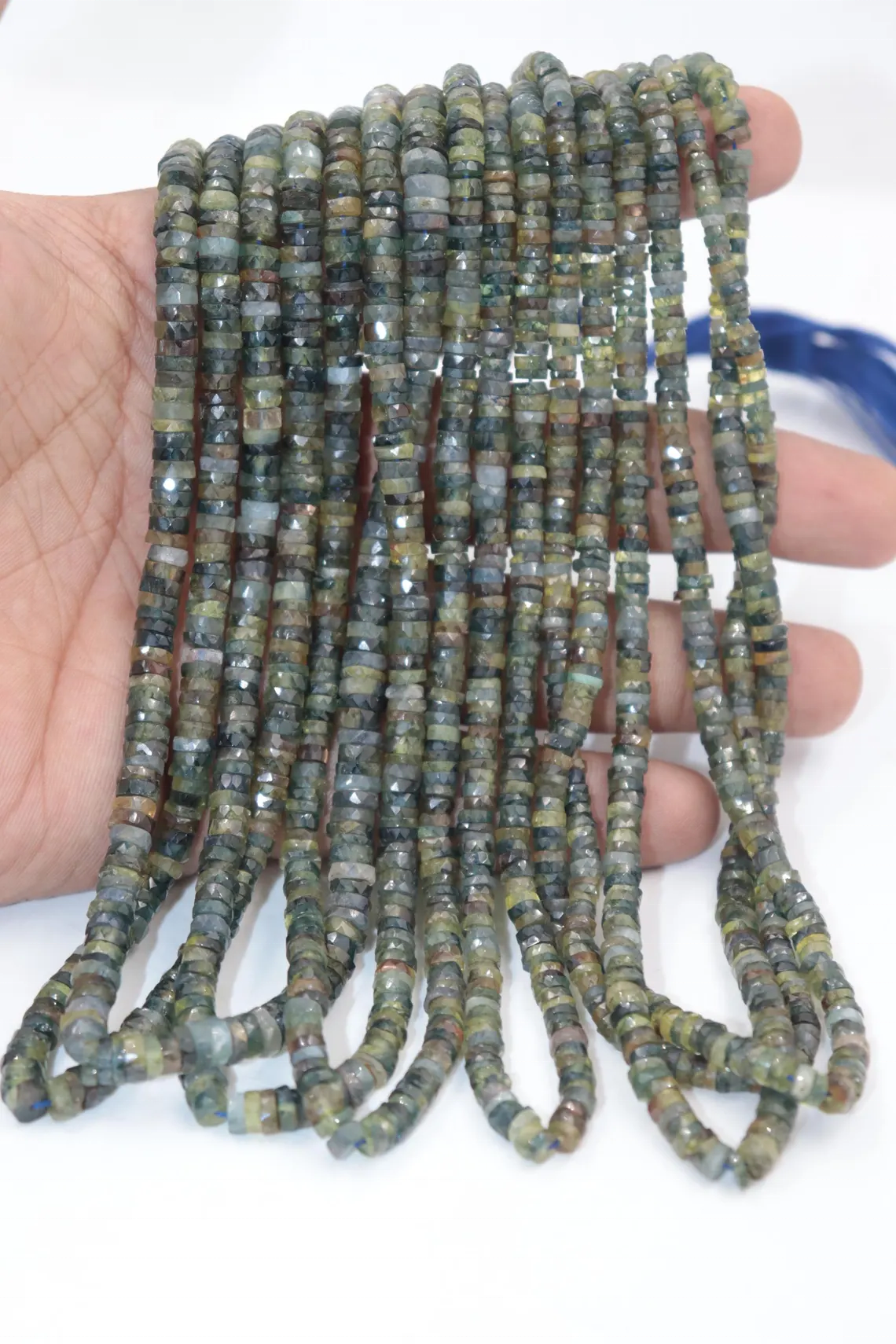 AAA Natural Rare Green Sapphire Faceted Tyre Shape Beads 3-4mm 16 inches Stone Beads For Jewelry Making At wholesale price