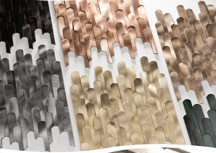 Long Strip 3D Metal Mosaic Tile Peel and Stick Self Adhesive Wall Sticker for Coffee Bar Bathroom Backsplash Wall Decor