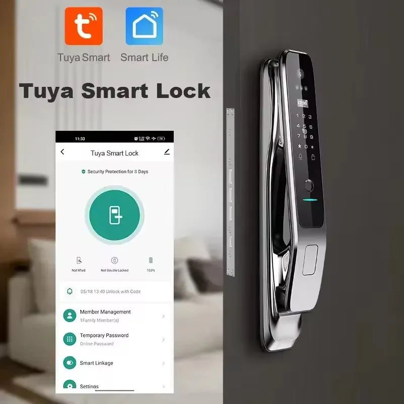 High End Active Monitoring Active Video Intercom Talking WiFi Tuya Smart Door Lock With Camera And Monitor