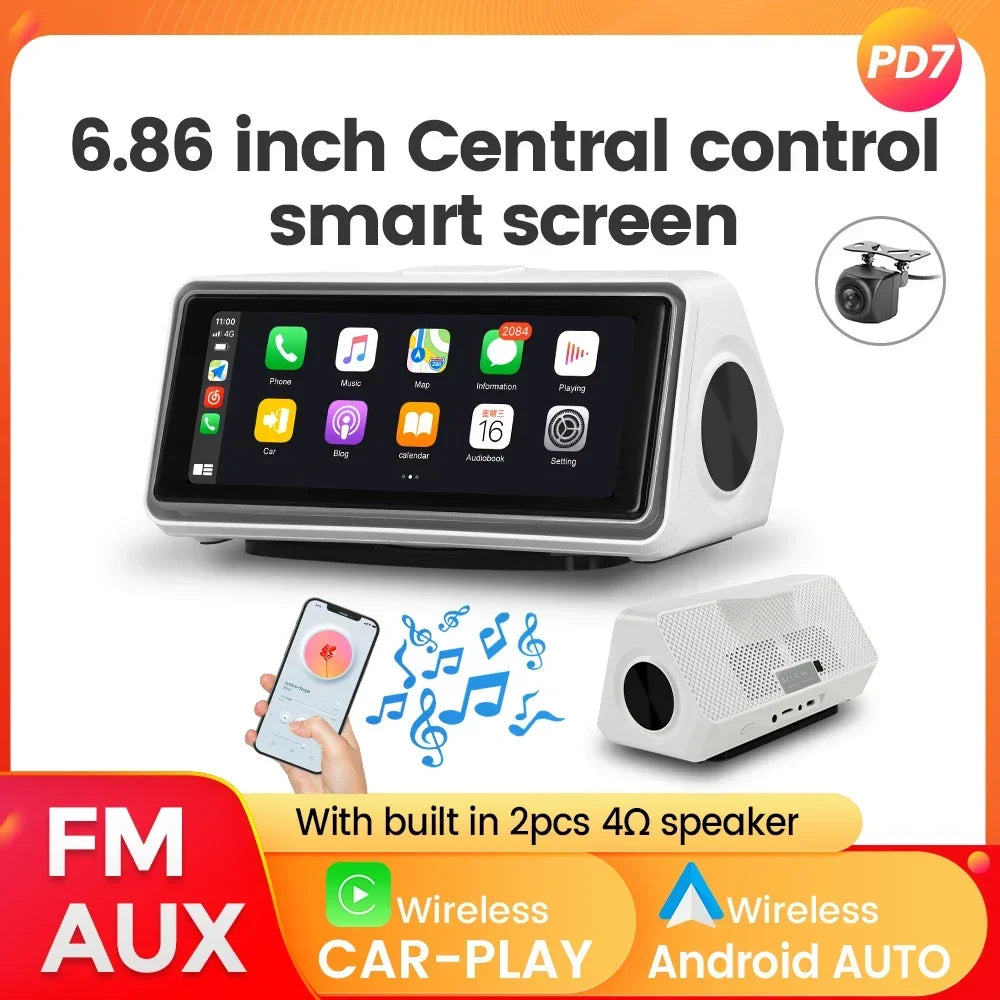 6.86'' Center Intelligent Touch Screen Mirror Car Multimedia Radio Chained Threadless Carpet Car-play Android Auto BT FM Speaker