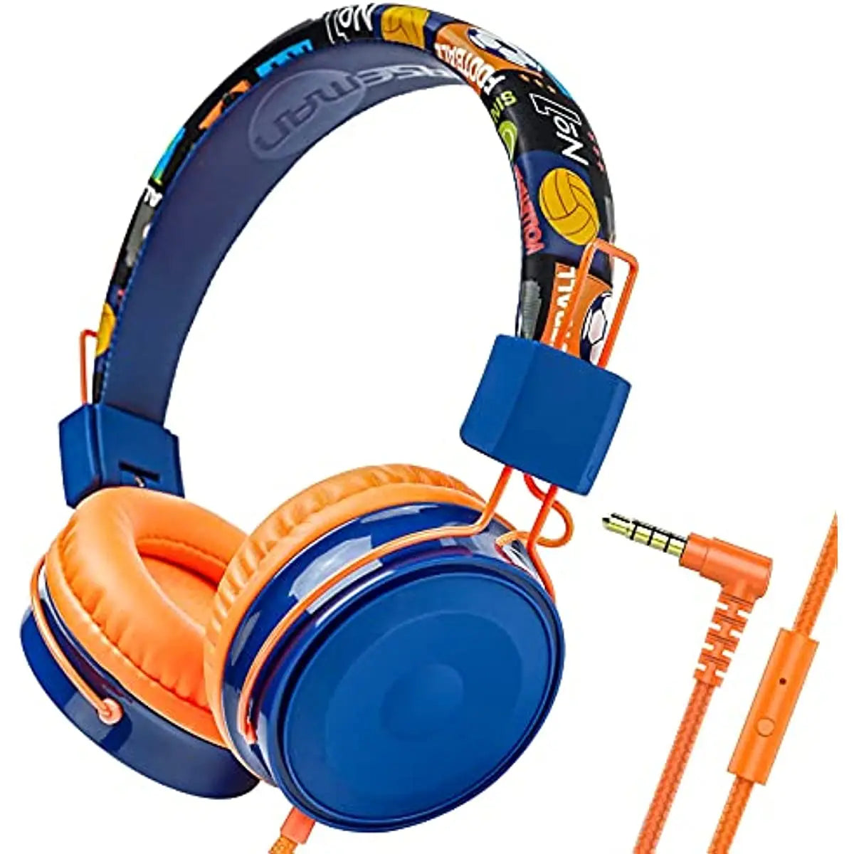 Tidesmit Kids Wired Headphones with Mic - Foldable Adjustable Blue Orange Tidesmit