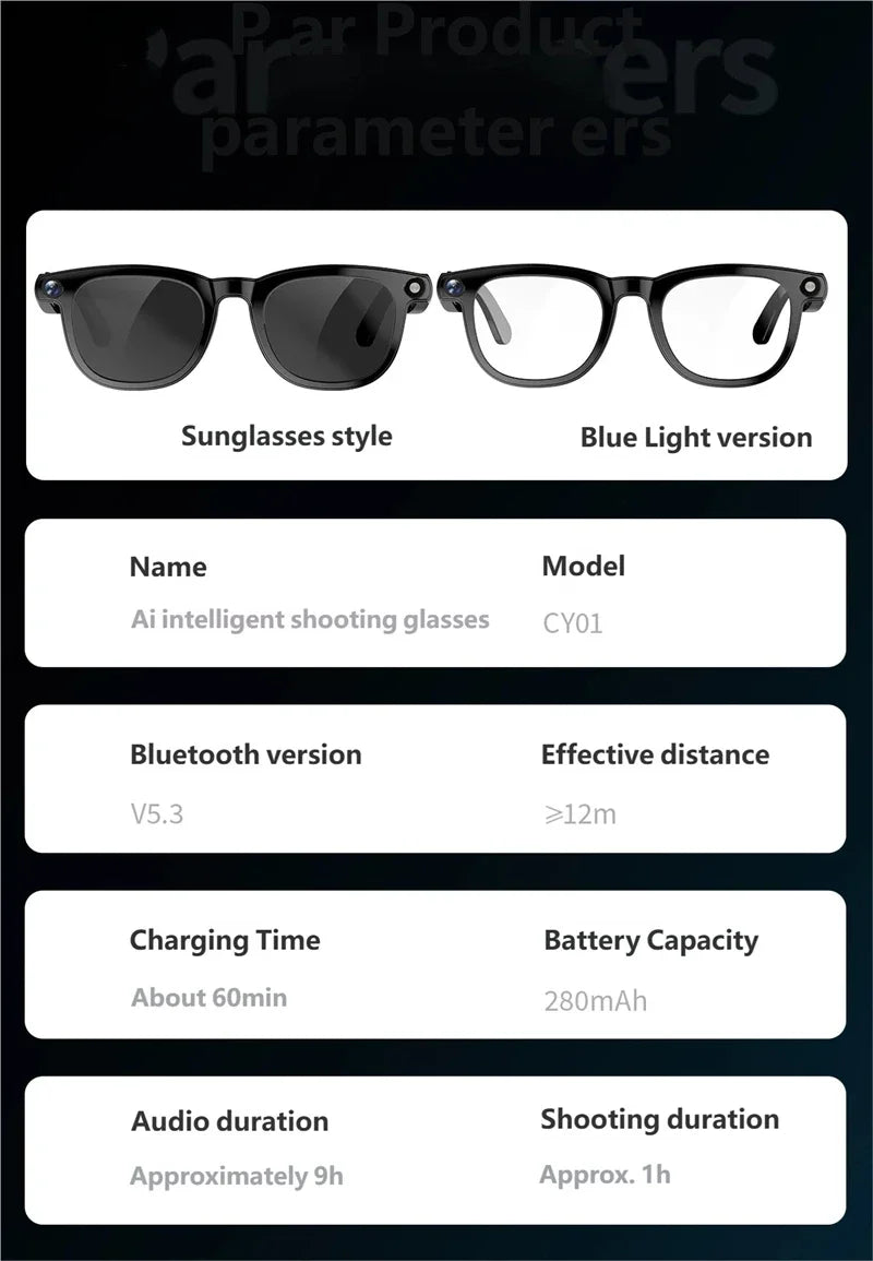 Smart Glasses with AI Voice Translation & Video Recording - Tidesmit Tidesmit