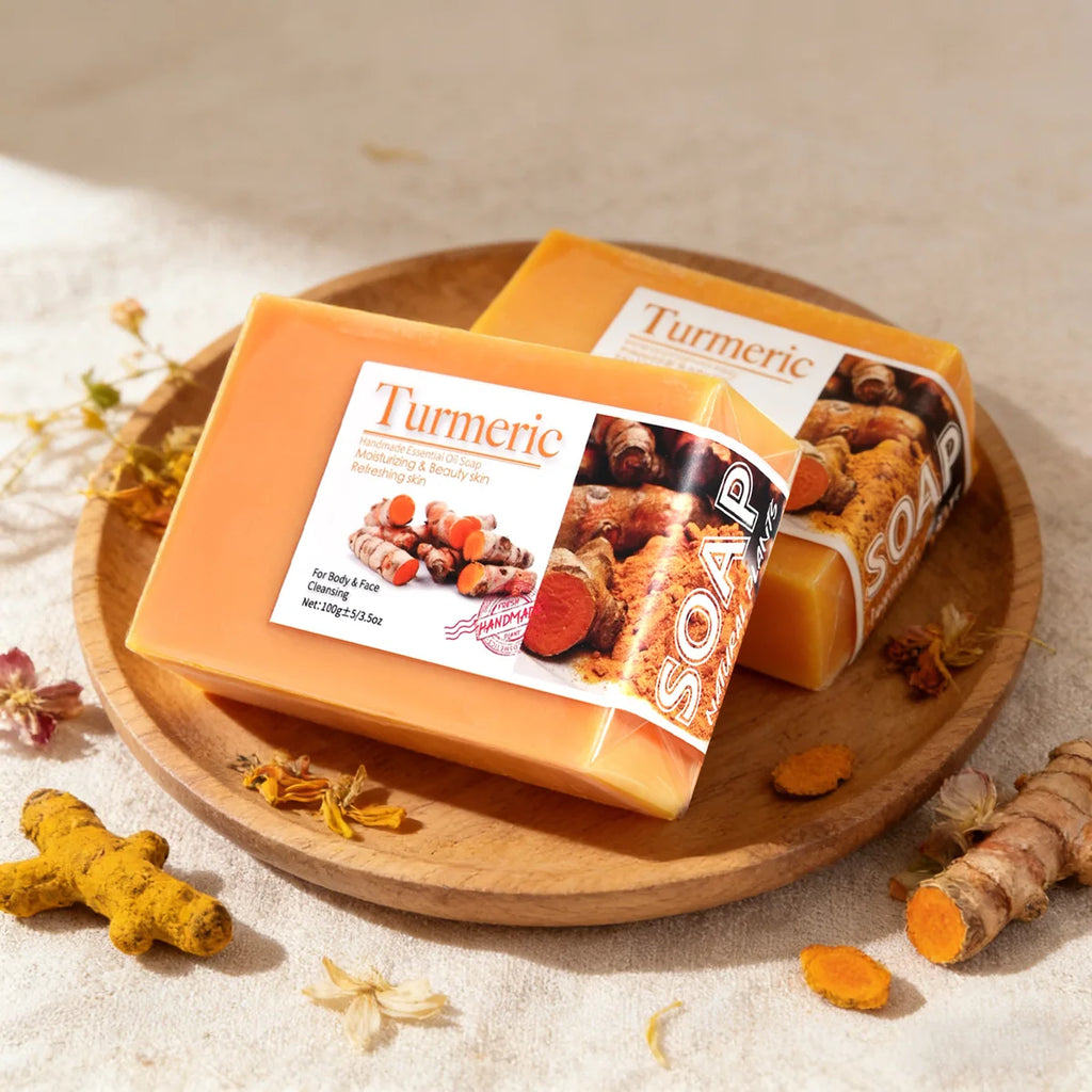 2Pcs 100% Natural Organic Tumeric Skin Whitening Anti Acne Handmade Skin Care Face Body Turmeric Bar Soap