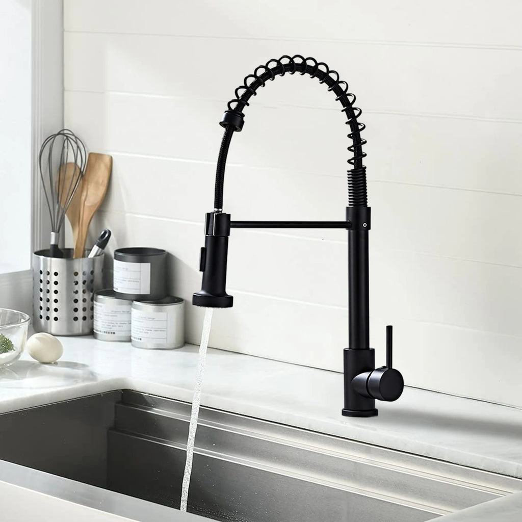 Kitchen Faucets Pull Out Sink Water Tap with Ceramic Valve Hot & Cold Water Different Water Flow Modes Deck Mounted 360° Rotation Fit for Two Sinks