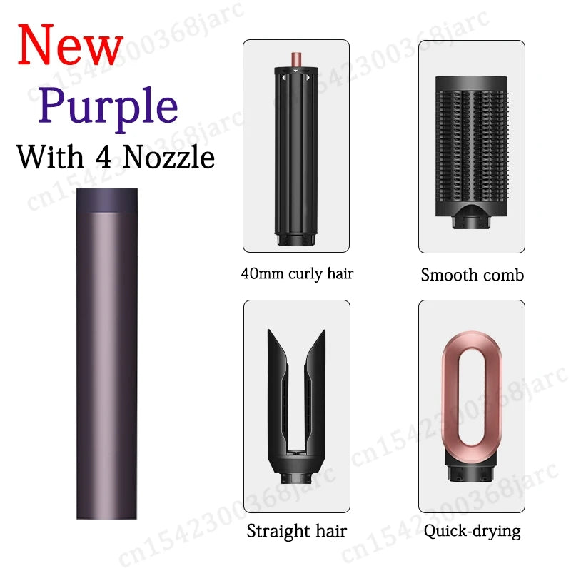 SenCiciMen purple 5-in-1 hair styler, hot air brush with 4 attachments for professional curly, straight, dry hair styling.