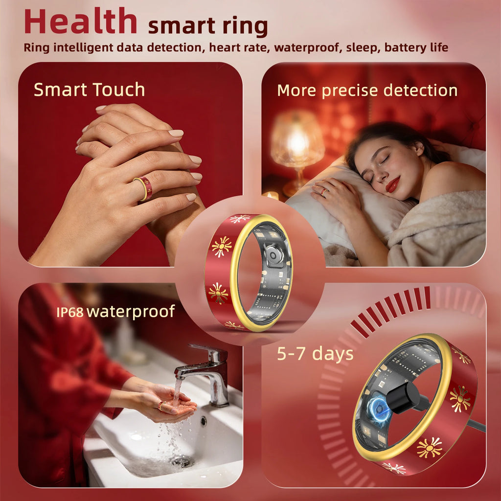 Smart Ring – Fitness & Sleep Tracker, Step/Distance/Calorie Monitor, Multiple Sport Modes – Unisex, IP68 Waterproof, Great for Gifting, Red
