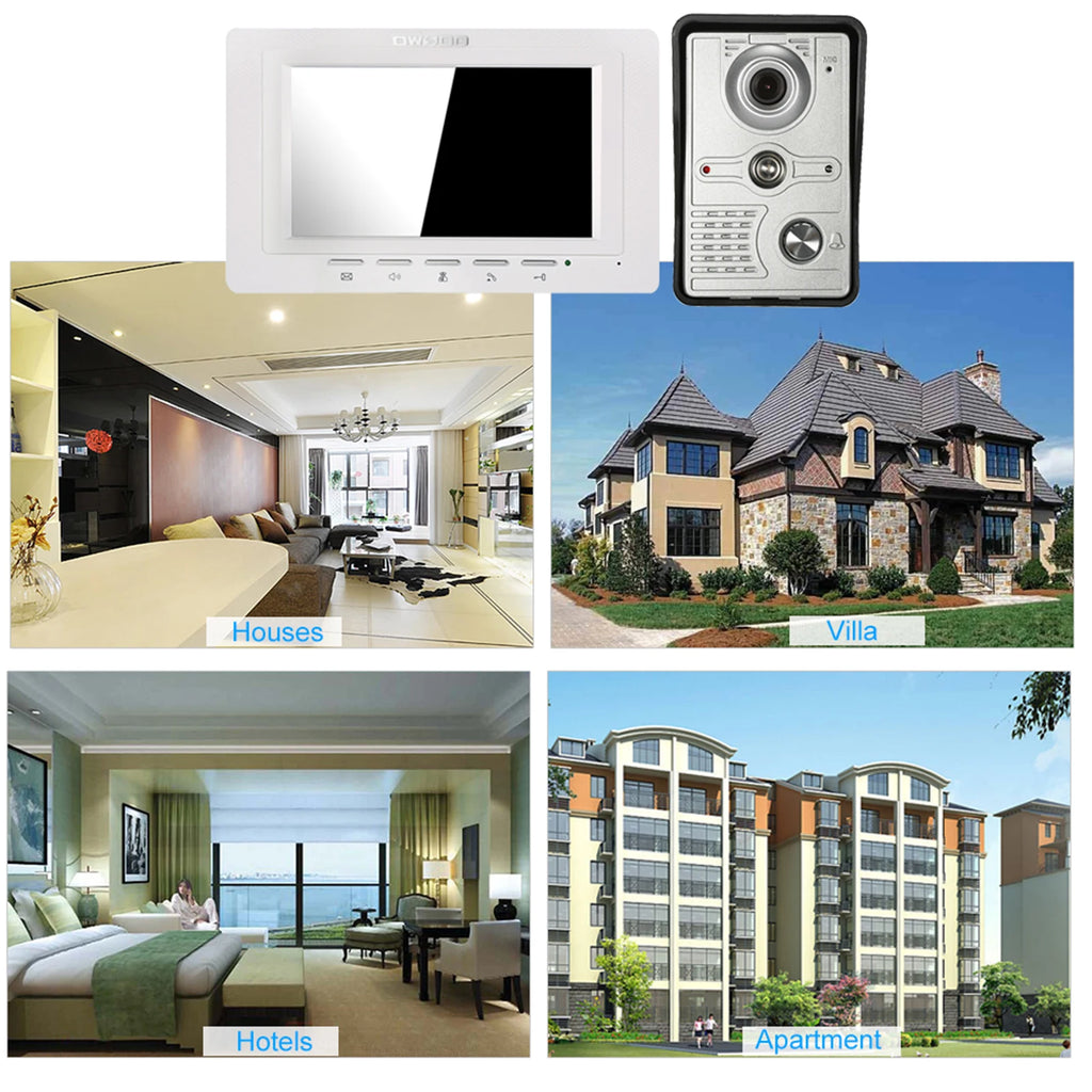 IR-CUT Outdoor Camera 7 inch Wired Video Doorbell Indoor Monitor Visual Intercom Two-way Audio Remote Unlock Video Door Phone