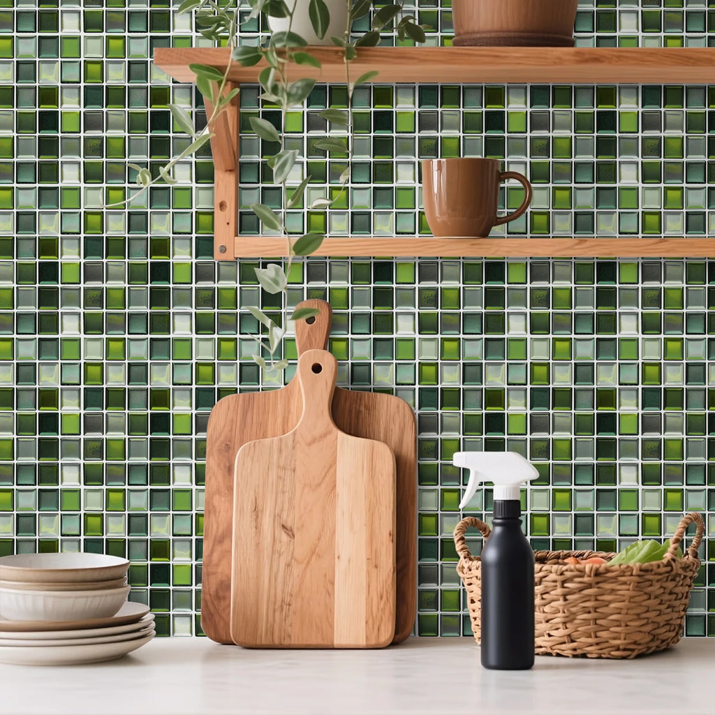 Peel and Stick Mosaic Tile Stickers 6.7x9inch Self Adhesive 3D Thick PE Foam Waterproof Kitchen Bathroom Backsplash Wall Decals