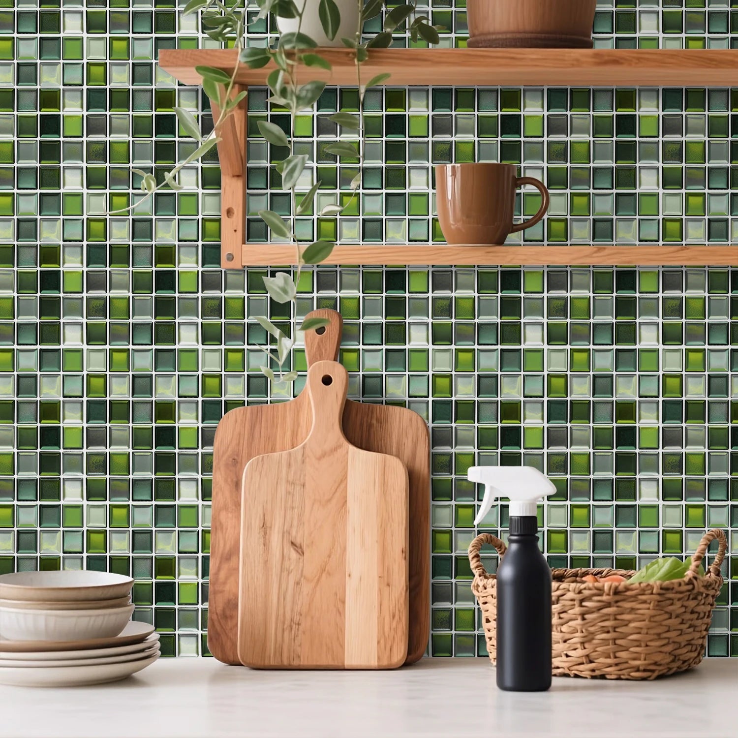 Peel and Stick Mosaic Tile Stickers 6.7x9inch Self Adhesive 3D Thick PE Foam Waterproof Kitchen Bathroom Backsplash Wall Decals