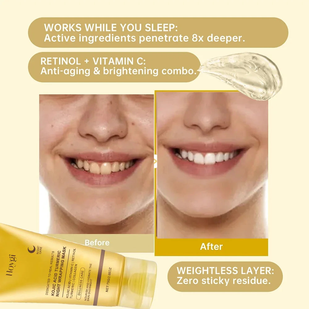 Hoygi Turmeric Collagen Peel Off Mask: Anti-aging retinol, vitamin C & kojic acid overnight face mask for skin firmness.