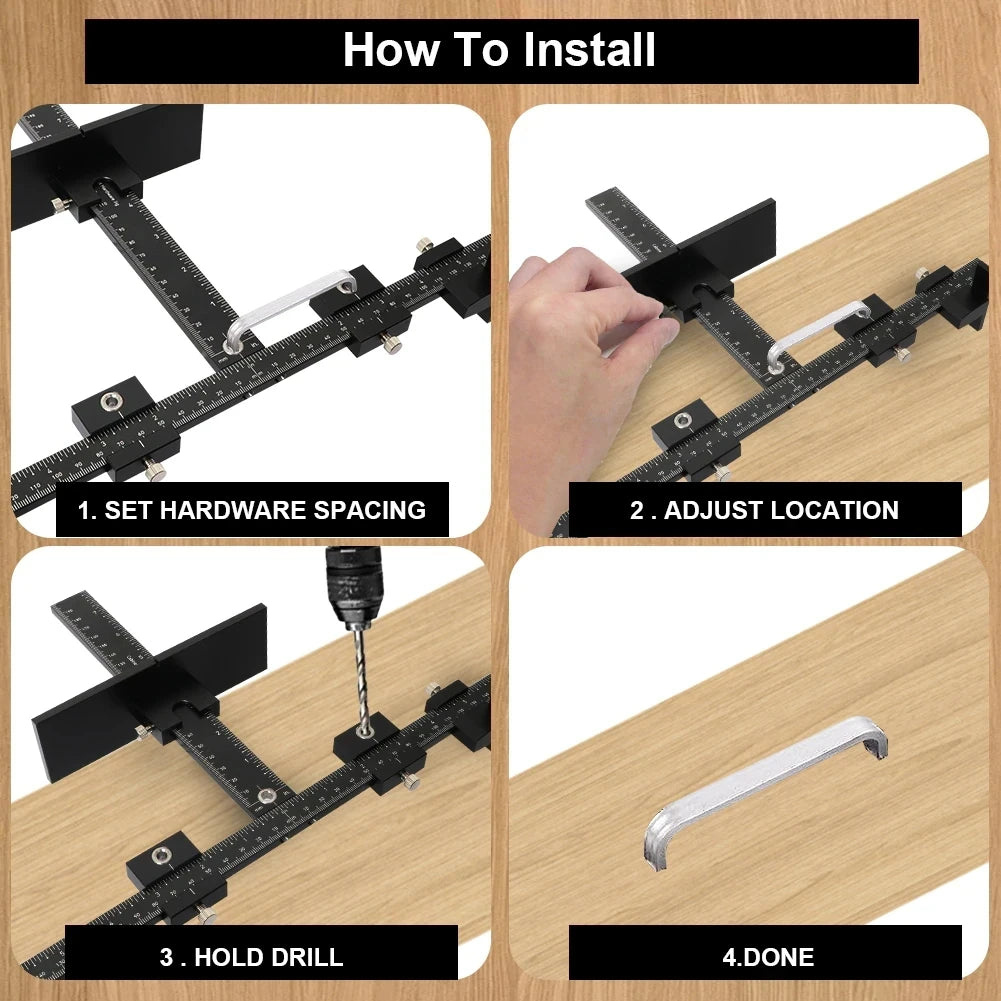 Adjustable Cabinet Hardware Jig Tool Aluminum Alloy Jig for Easy Installation of Handles and Knobs on Doors and Drawers with bit