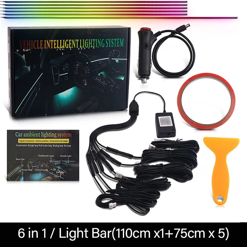 RGB LED Interior Car Strip Lights with App Control and Sync 6 in 1 Cigarette Tidesmit