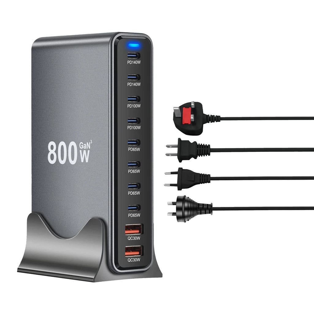 Tidesmit 800W GaN 10-Port USB-C Desktop Charger for Multi-Device Fast Charge Tidesmit