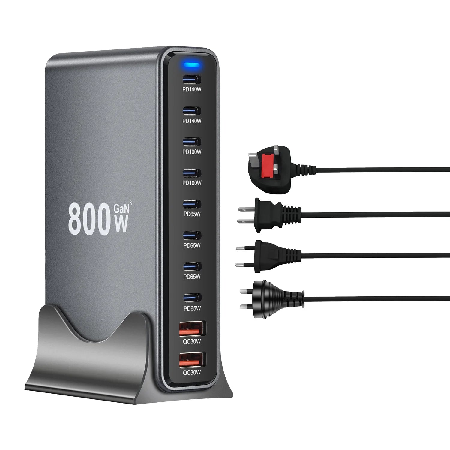 Tidesmit 800W GaN 10-Port USB-C Desktop Charger for Multi-Device Fast Charge Tidesmit