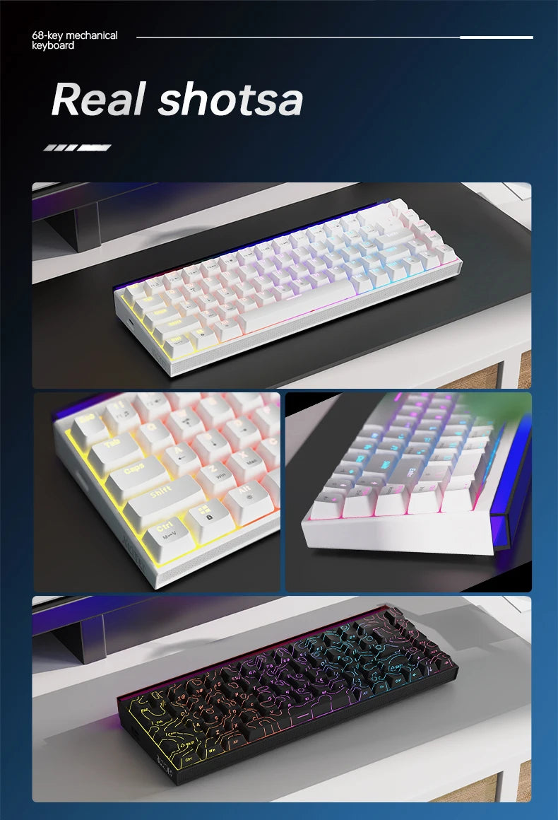 New Ajazz Nacodex Nk68 Mechanical Keyboard Terrain keycap Rgb Light Bar 68-Key Wired Gaming Office Wired Connect Keyboard