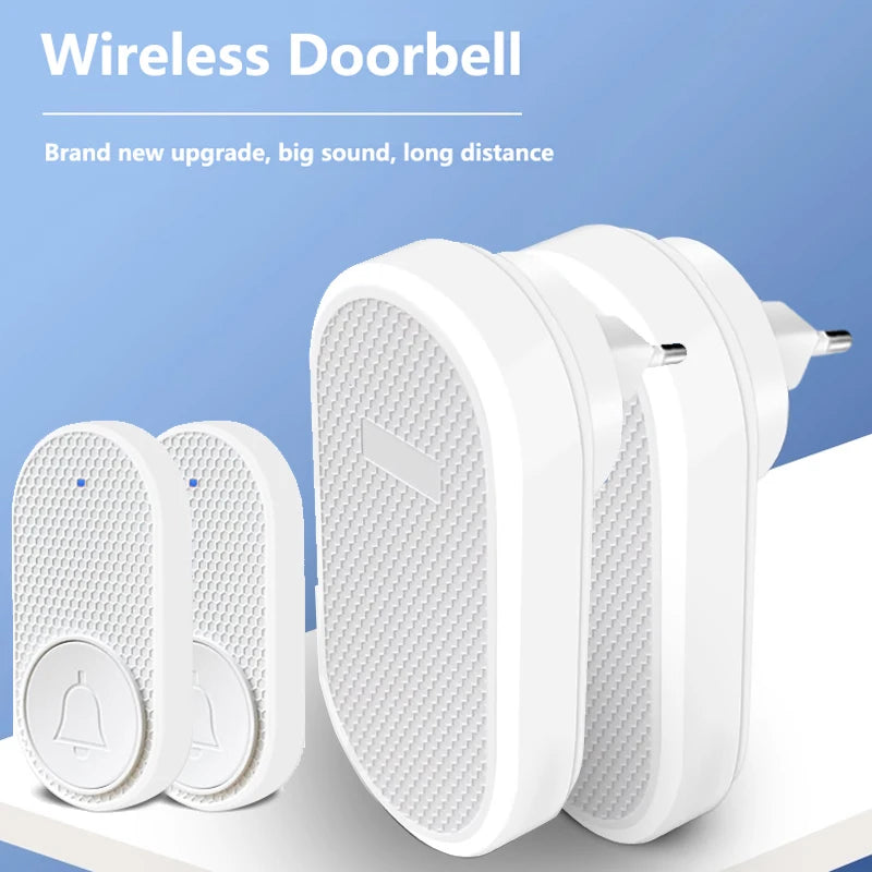Wireless Doorbell Smart Home 200m Long Distance Remote Control Multi-tone Welcome Door Bell Volume Adjustment EU US Plug White