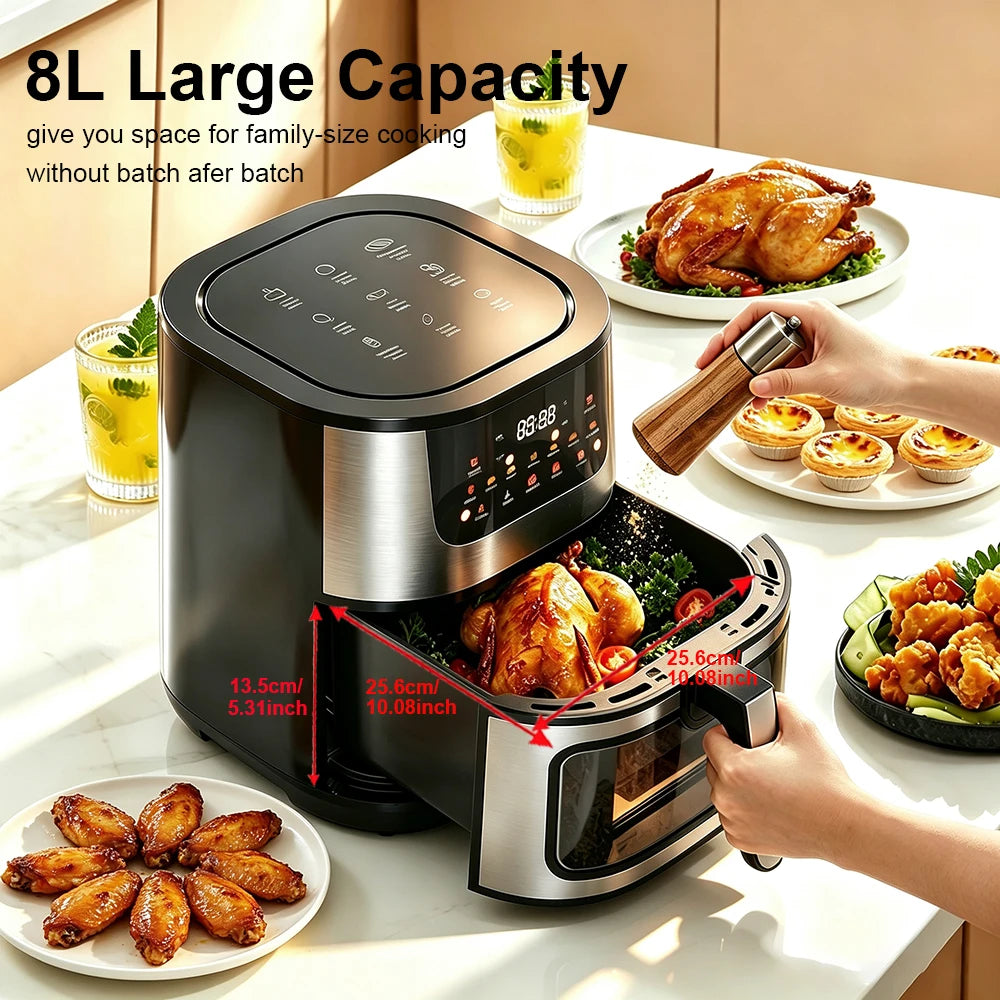 Air Fryer with 8L Large Capacity Electric Air Fryers without oil Airfryer Oven for Chicken Wings Fries Chips Cooker Air Fryer