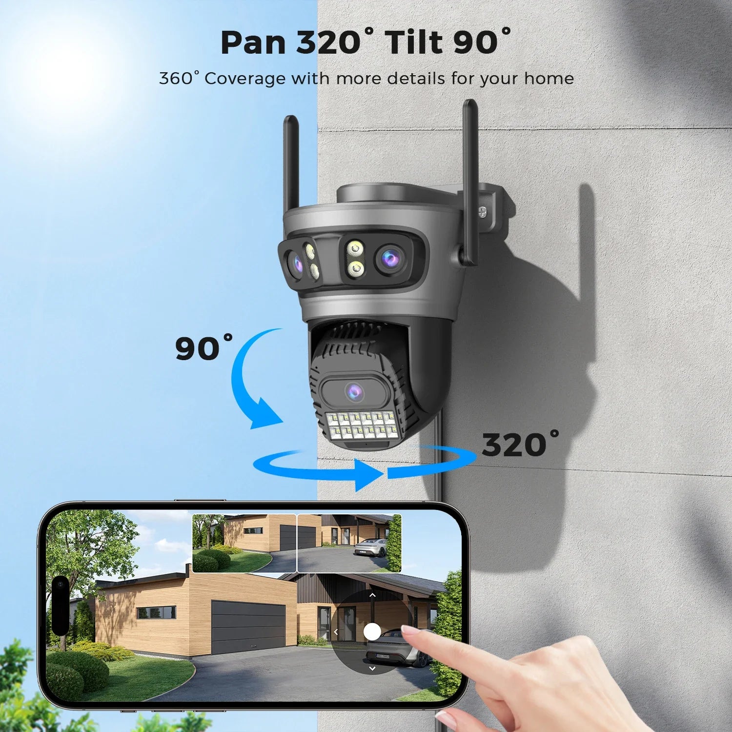 6K 15MP Three Lens Three Screens 2.4/5Ghz WiFi Outdoor Surveillance Camera 5K 10MP Dual Lens PTZ Camera Auto Tracking O-Kam Pro
