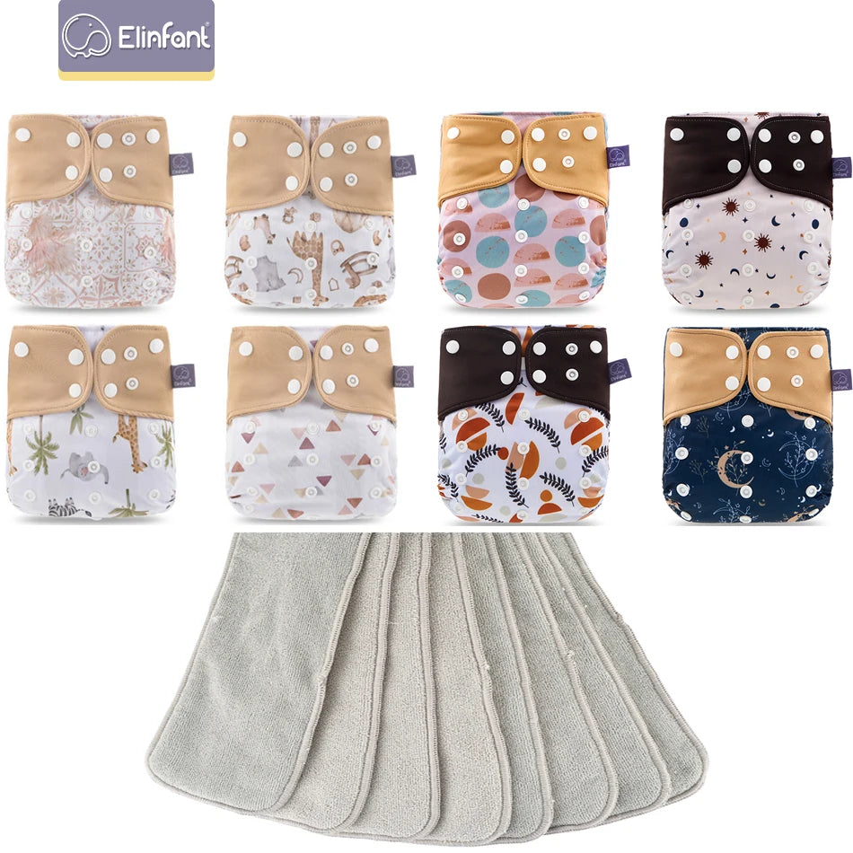 Elinfant New Matching waterproof baby pcoket diapers 8 pcs gray mesh cloth diapers and 8pcs microfiber inserts