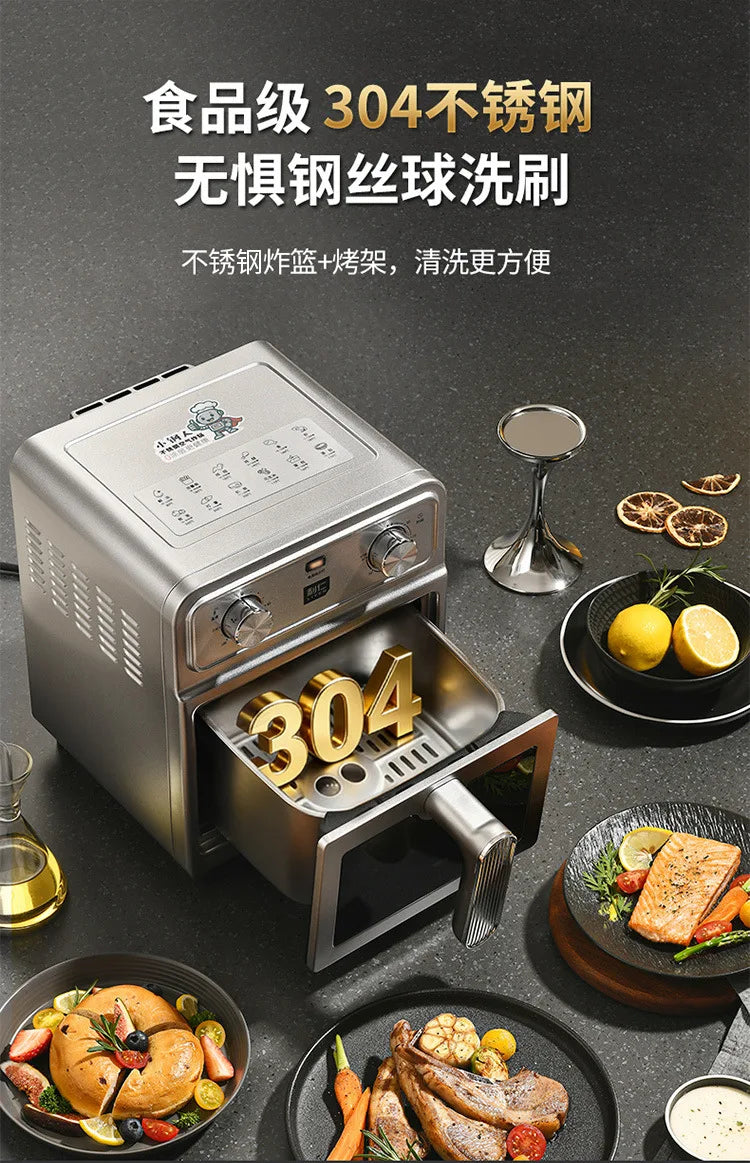 Household 0‑Coating Stainless Steel Air Fryer Dual‑Heat‑Source Visible Large Capacity Oil‑Free Electric Cooking Fryer