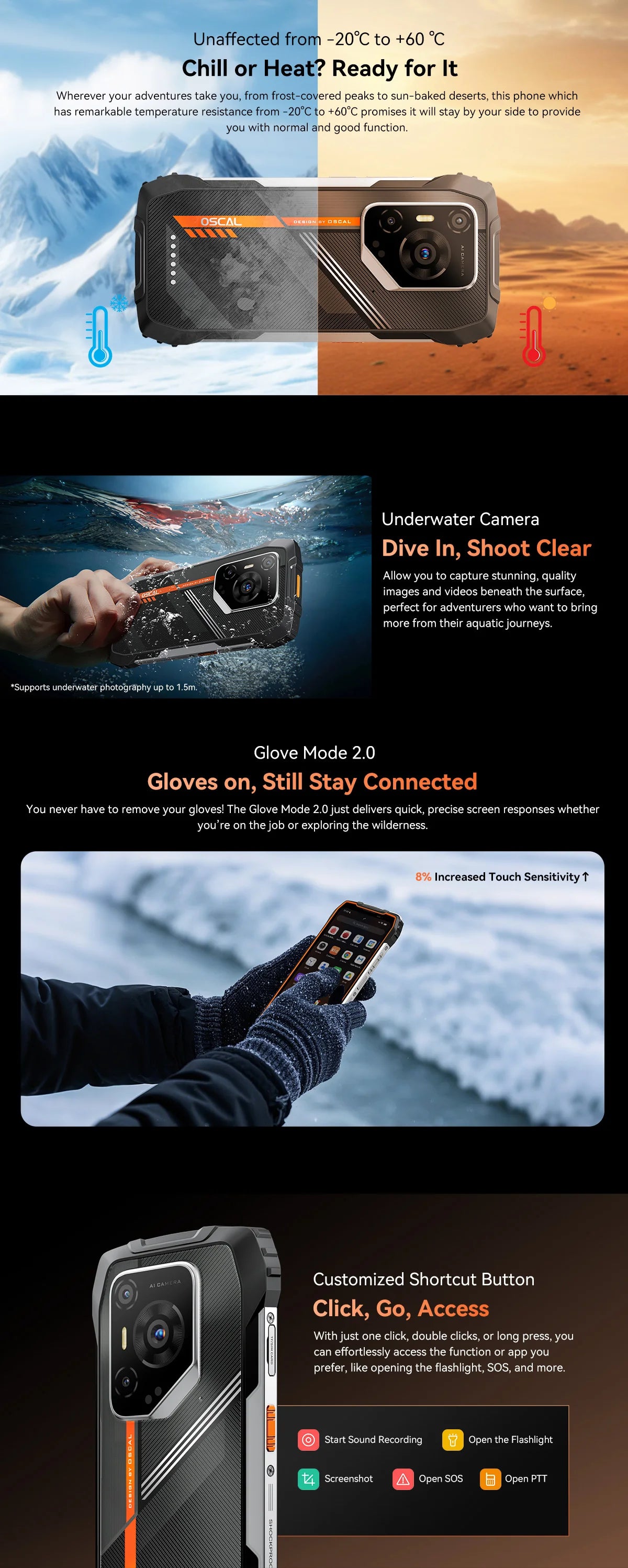Blackview OSCAL PILOT 3 5G AI Rugged Smartphone MTK 6300, 6.78" 2.4K Display 120Hz, 12GB 256GB, 7500Amh Battery Phone,Android15