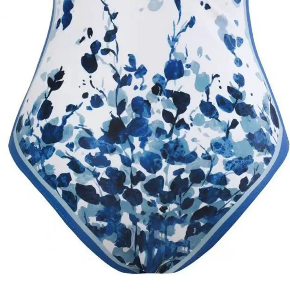 2Pcs/Set Women Monokini Suit Vintage Print One-Piece Square Neck Tie Swimsuit With Skirt Sling Lady Swimsuit With Beach Cover Up