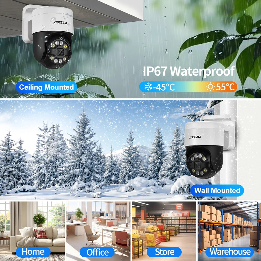 ASECAM 8MP 4K PTZ IP Camera Outdoor AI Face Detection Audio POE H.265 Onvif CCTV RTSP Humanoid Detection Security Camera