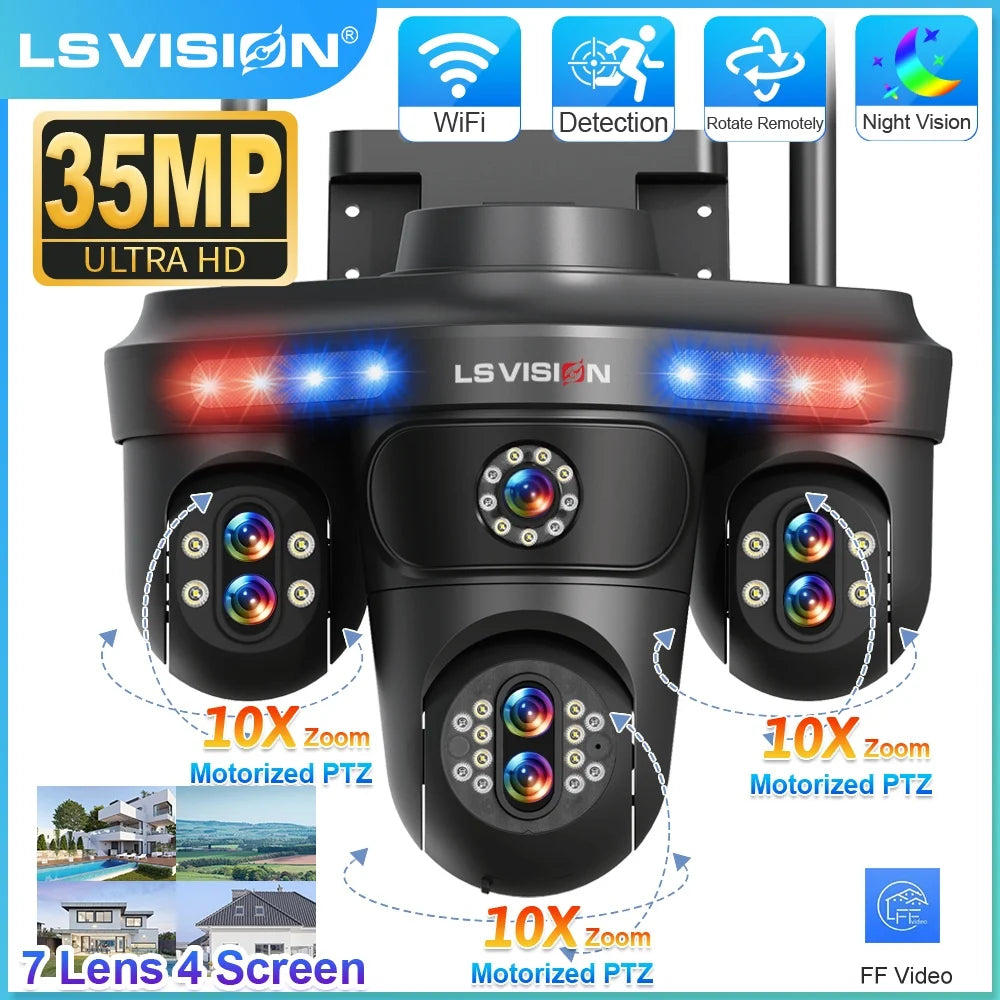 LS VISION 35MP WiFi IP Camera 7 Lens 10X Zoom Outdoor 3PTZ 360° Surveillance Security Camera Smart Home Ai Tracking CCTV Cam