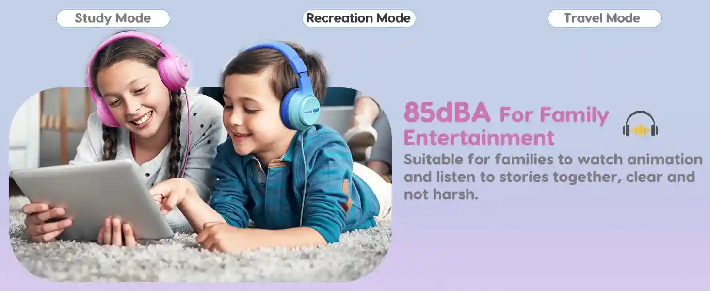 Kids Wired Headphones with Microphone - Comfortable Over-Ear Study Headset Tidesmit