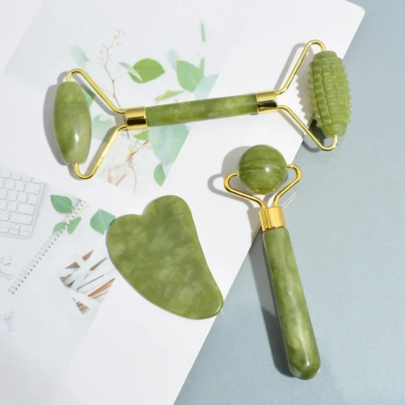 Jade Roller and Gua Sha Set for Facial Lifting | Green Stone Massage Tool Body Shaping Massage Equipment Tidesmit