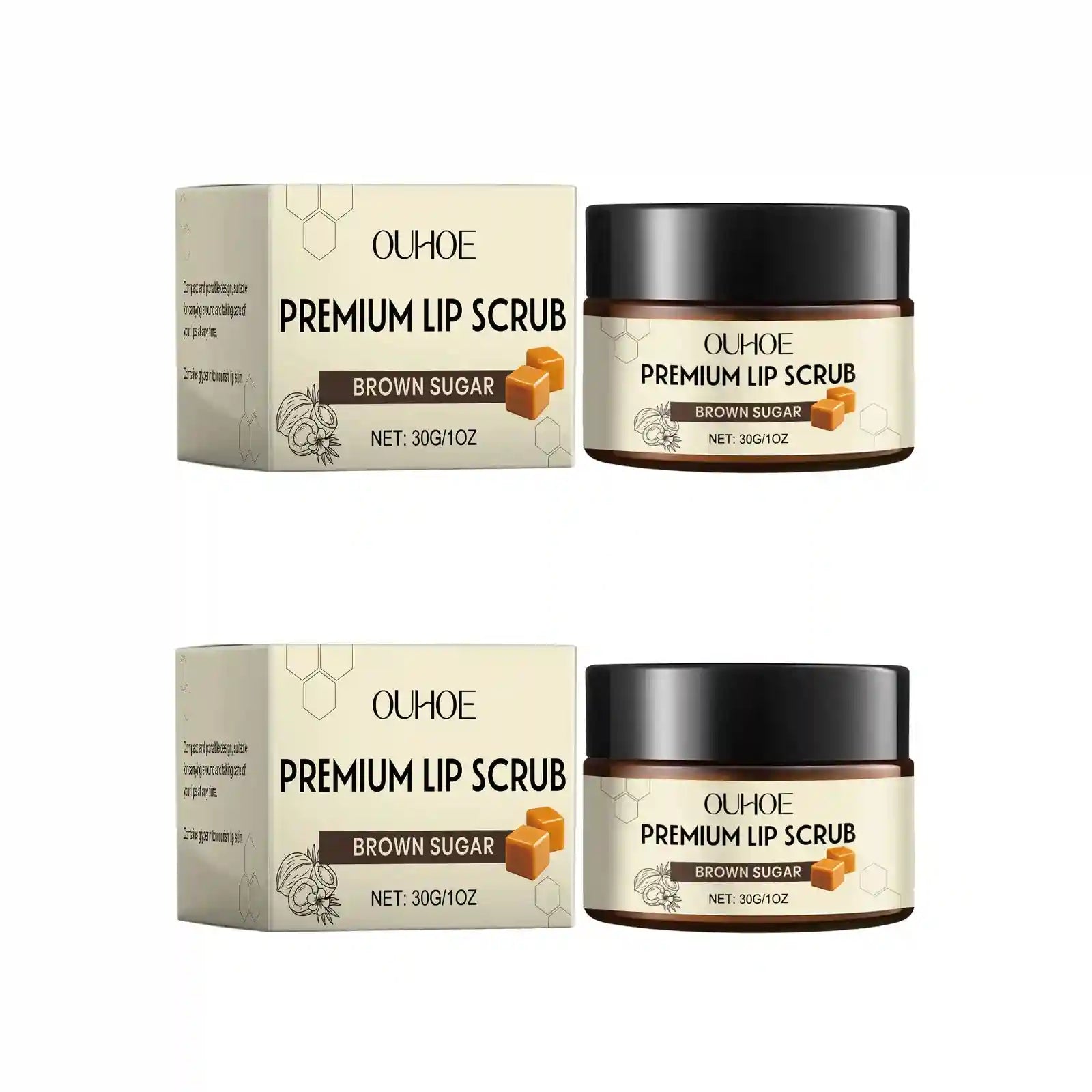 Brown Sugar Lip Scrub - Gentle Exfoliating Lip Treatment (30g) Lip Care 2 x 30g Boxed Tidesmit