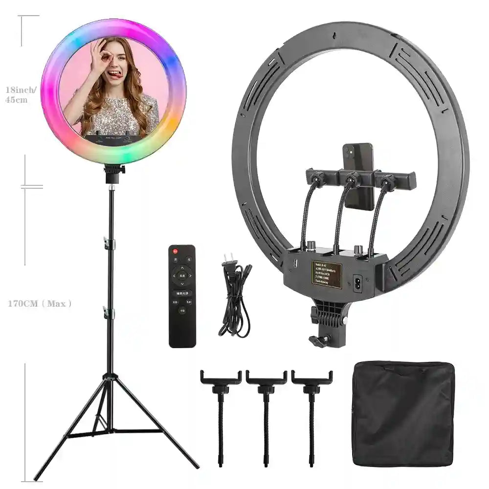 18 Inch RGB Ring Light with Tripod for Professional Content Creation 170cm Tripod RGB Tidesmit