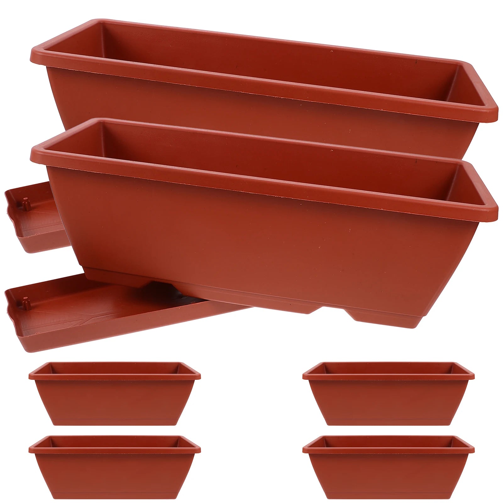 6pcs Balcony Planting Pot Flower Pots With Trays Container Flowerpot Vegetable Plastic Large Rectangular Garden Pots