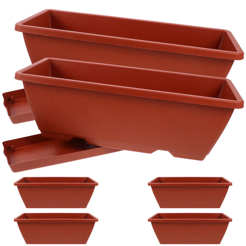 Terracotta rectangular plastic planters with matching saucers, set of 6