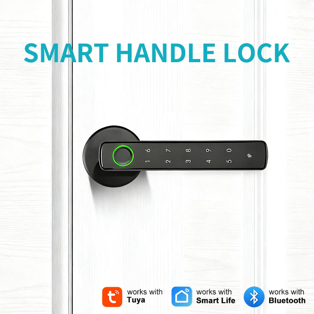 Tuya Bluetooth Fingerprint Electronic Door Handle Lock Smart Lock System Security Protection Smart Home Devices
