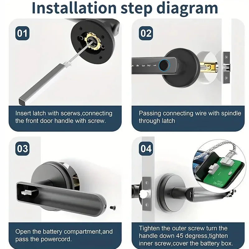 XSDTS Smart Door Lock Electronic Biometric Fingerprint Smart Card Password Key Unlock USB Tuya APP Emergency Charge lock