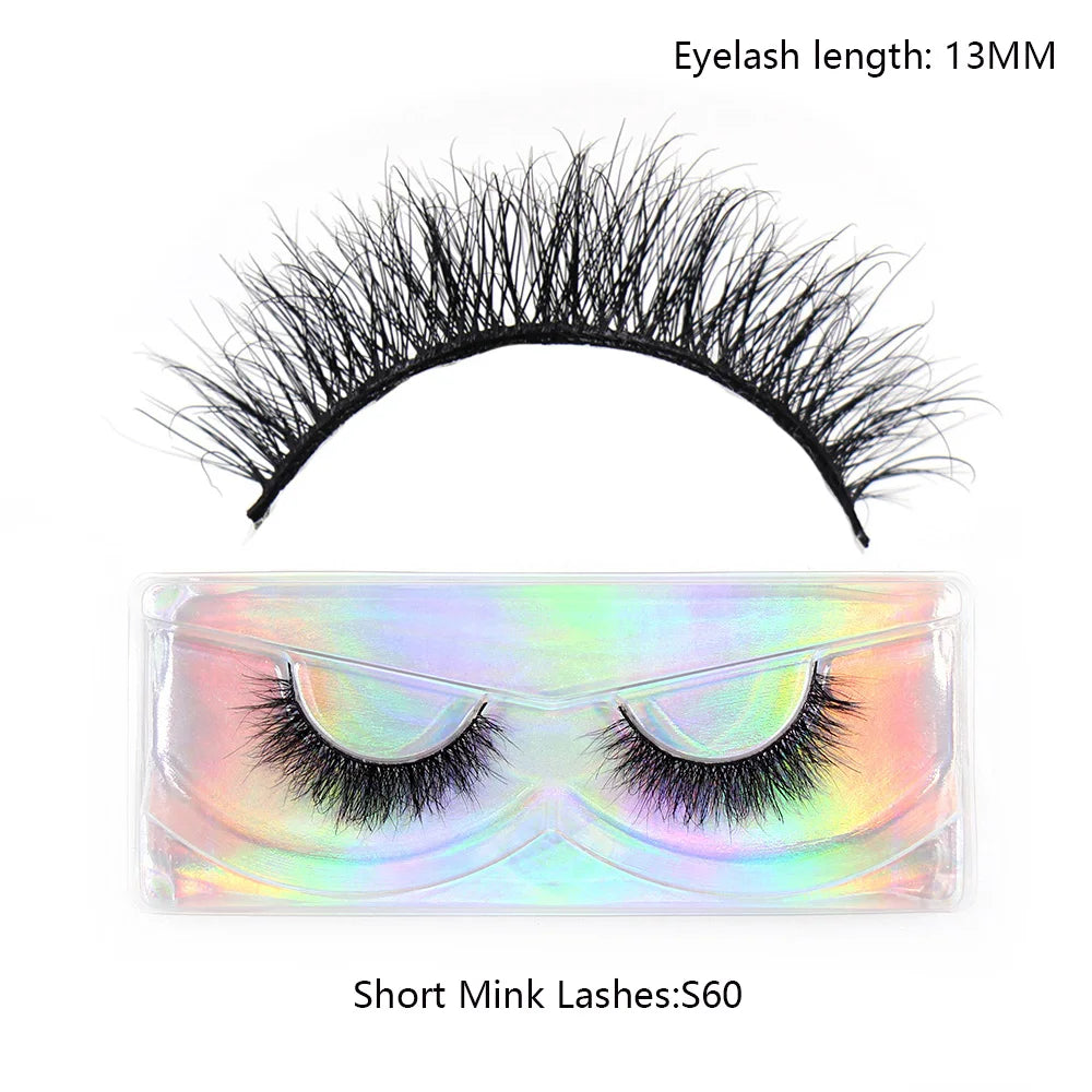 Tidesmit 12mm-15mm short natural 3D mink lashes fluffy wispy false eyelashes cruelty free face makeup detail view