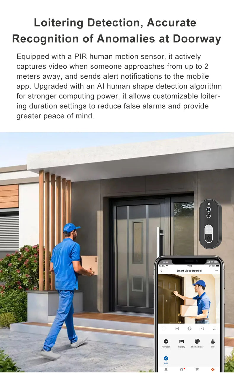 Tuya 1080P HD Wireless WiFi Video Doorbell Smart Home Security Camera Two Way Audio Night Vision Motion Detection IP65Waterproof