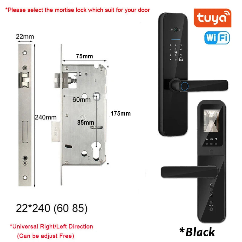 New Biometric Digital Electronic Smart Door Lock With Camera Fingerprint Tuya Wifi Smart Card Password Key Unlock