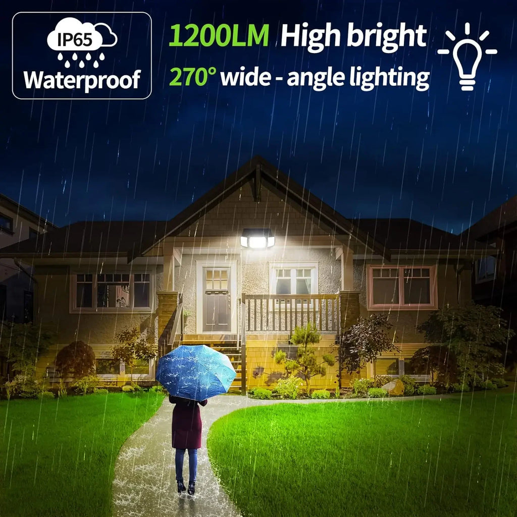 Intelamp Outdoor Solar Lights 4000mAh Battery With Two Motion Sensor 1200LM Bright IP65 Wall Lamp For Garden Yard Path Garage