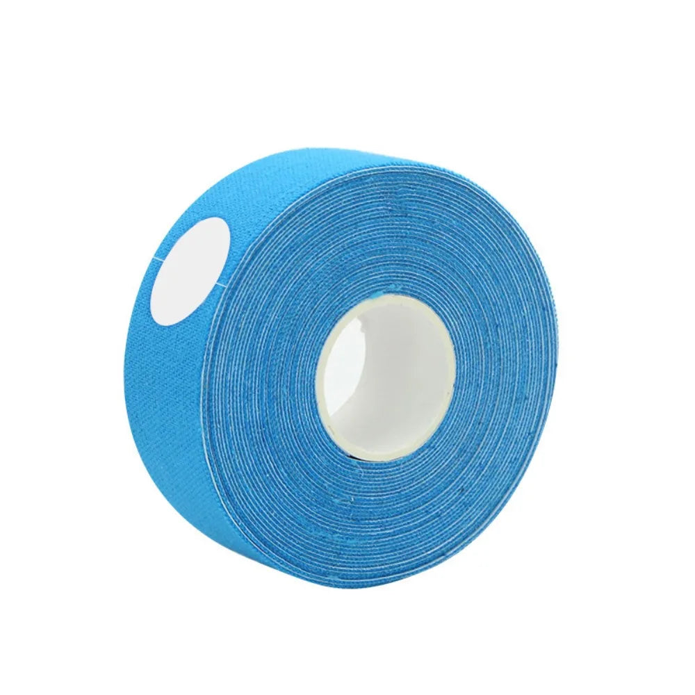 A roll of textured light blue adhesive face lift tape on a white plastic core, set against a plain white background.