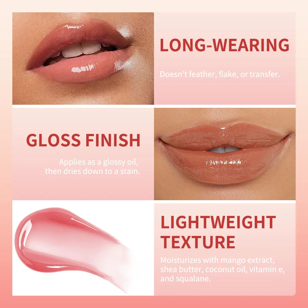 Lakerain Kulfée moisturizing lip oil: glossy, non-sticky, long-lasting nude tint with lightweight, smooth texture.