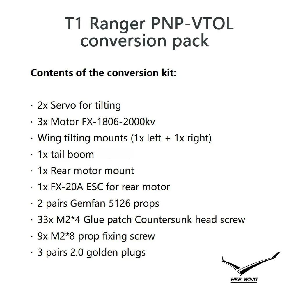 Heewing T1 Ranger VTOL Conversion Kit - EPP RC Plane Model Tidesmit
