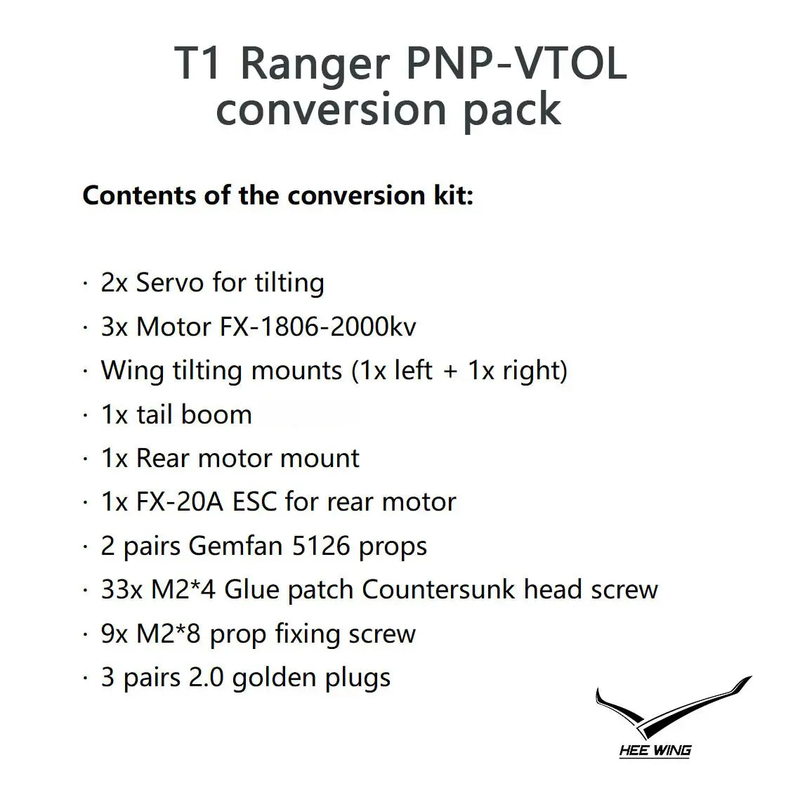 Heewing T1 Ranger VTOL Conversion Kit - EPP RC Plane Model Tidesmit