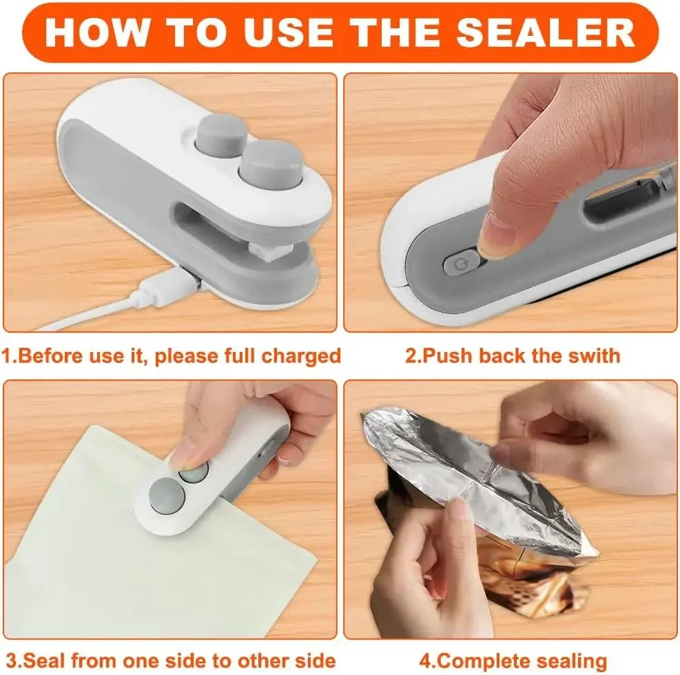 USB Portable Mini Sealer for Snacks Home Use Rechargeable Vacuum Sealer Handheld Food Plastic Packaging Heat Sealer