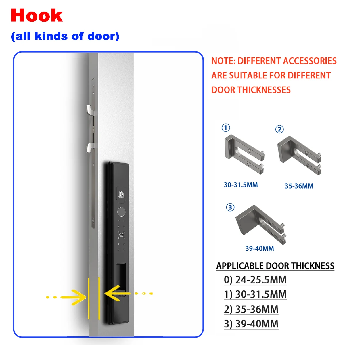 WINFREE Slim Swing or Sliding Door Smart Lock with Fingerprint Passcode Card Digital Tuya Bluetooth Smart Lock