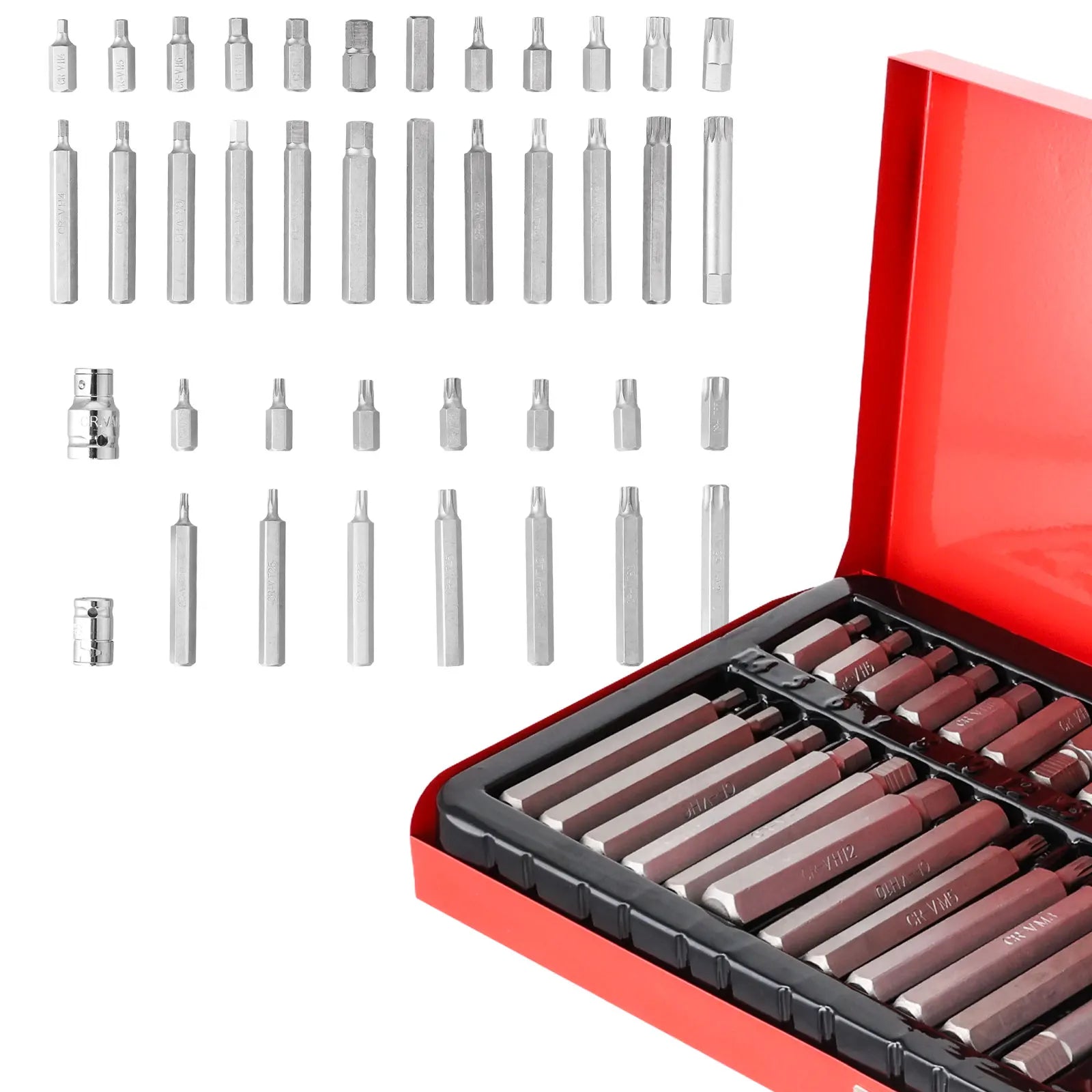 Podofo Screwdriver Socket Bit Set Tools 40pcs Hex Star Torx Spline Socket 1/2inch 3/8inch Drive Impact Socket Bit Tool Set M5 M6