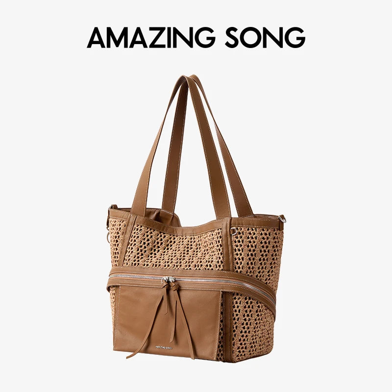 Amazing Song Original Design Cheese Roll Tote Bag Woven Family Shoulder Bag Fashion For Women