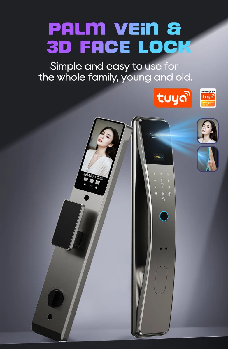 3D Face Recognition Fingerprint Password Smart Door Lock With Camera FIngerprint Password Unlock Keyless Electronic Door Lock