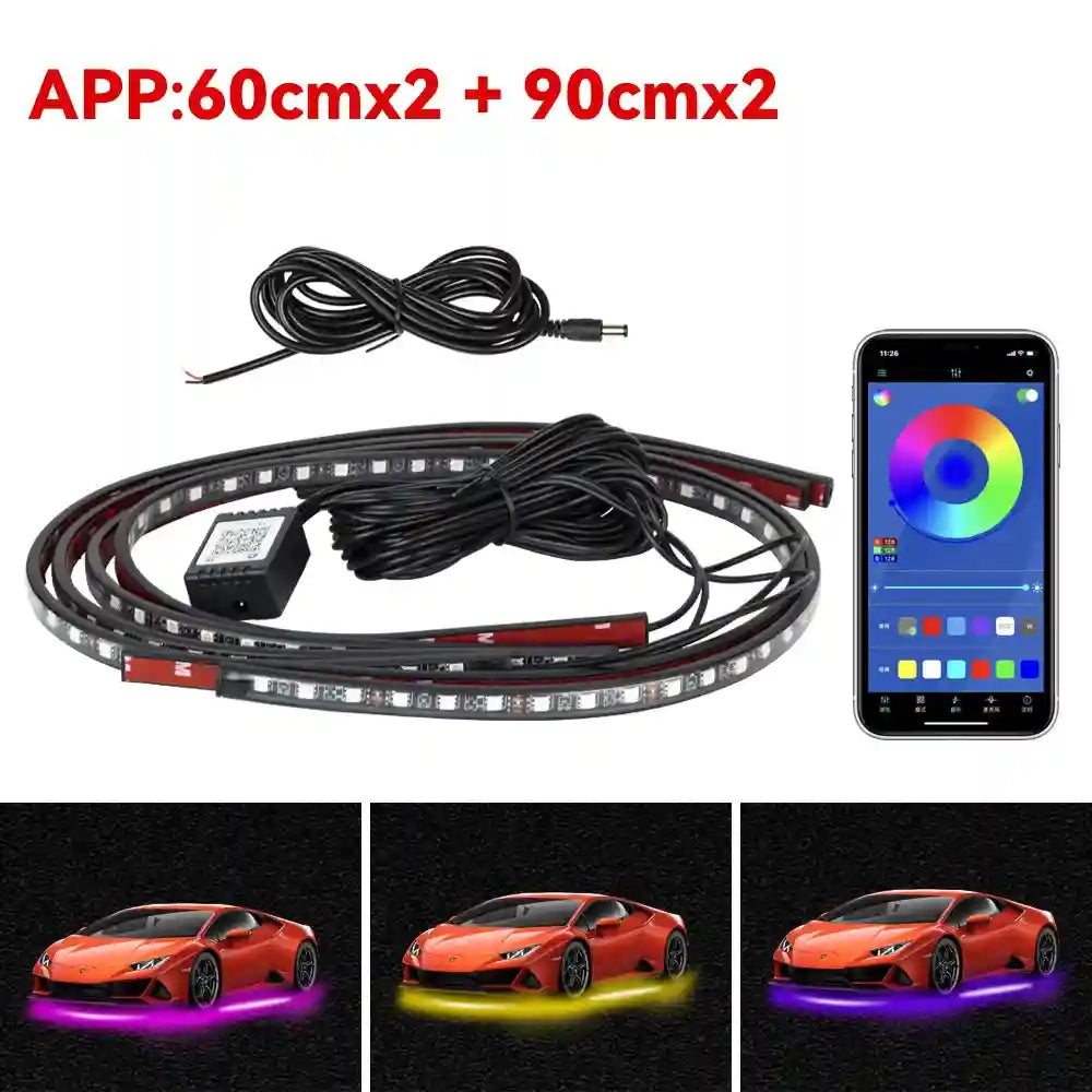Tidesmit RGB LED Car Chassis Underglow Kit - App & Remote Control 60cm 90cm APP Tidesmit